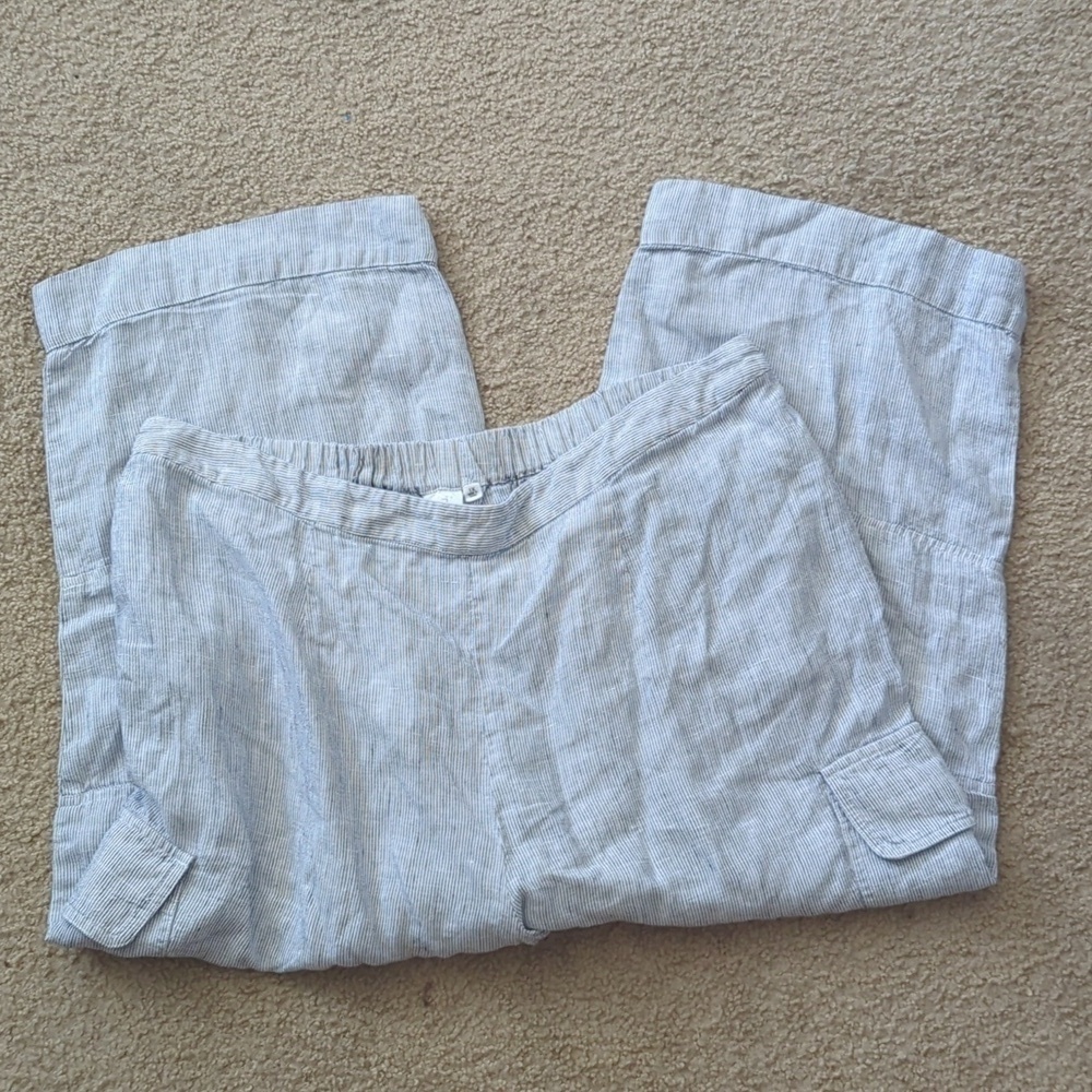 J Jones New York Woman Linen White & Black Cropped Pants Size 1X
